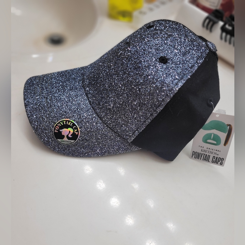 New!Glittery Grayish/blue Ponytail Cap With Velcro Adjustable Back